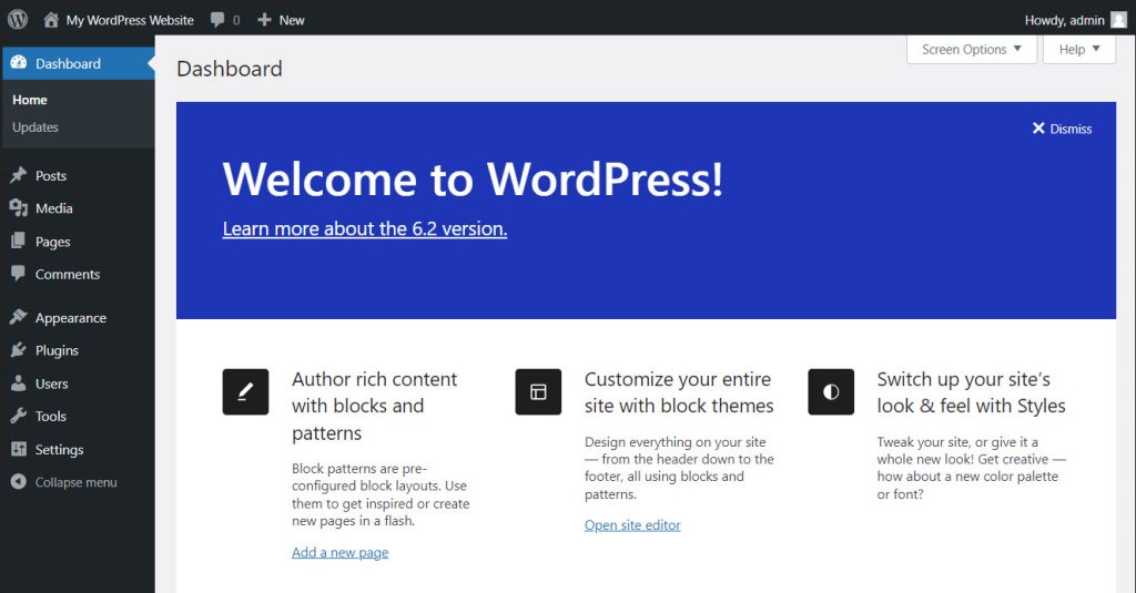 wordpress screen